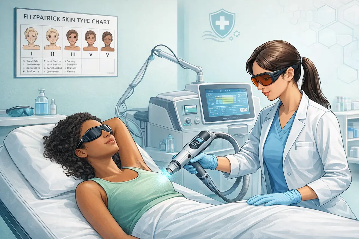 Allux Dual ile alexandrite lazer epilasyon uygulaması sırasında konforlu hasta deneyimini gösteren klinik görsel