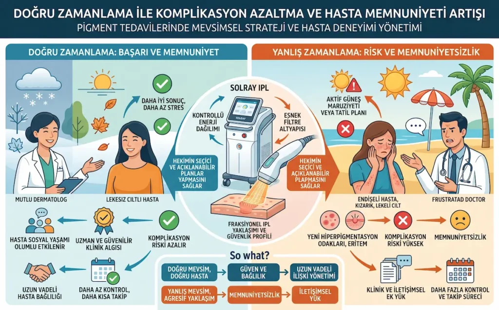 Pigment tedavilerinde doğru zamanlama ile komplikasyon riskinin azalması ve hasta memnuniyetinin artmasını gösteren klinik görsel