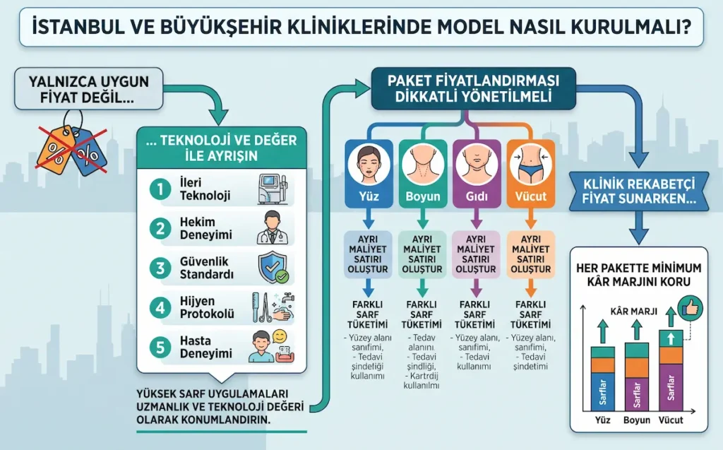 İstanbul ve büyükşehir kliniklerinde tüketim malzemesi maliyet modeli, paket fiyatlandırması ve minimum kâr marjı yönetimi