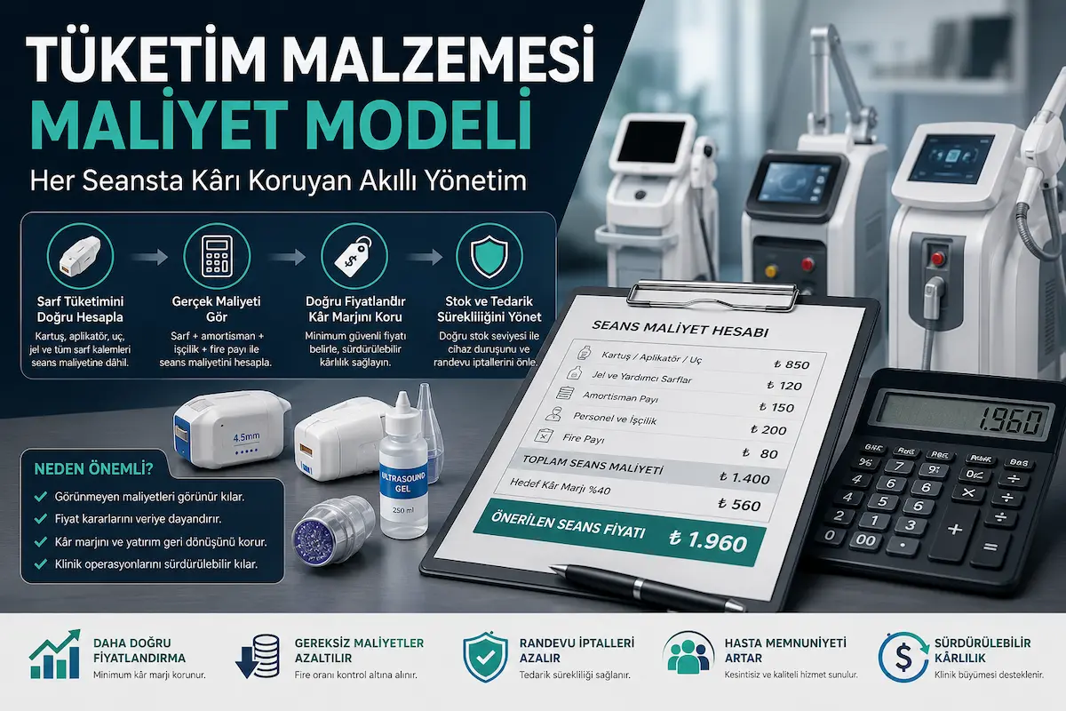 Tüketim malzemesi maliyet modeliyle seans başı maliyet hesabı ve klinik kârlılık yönetimi